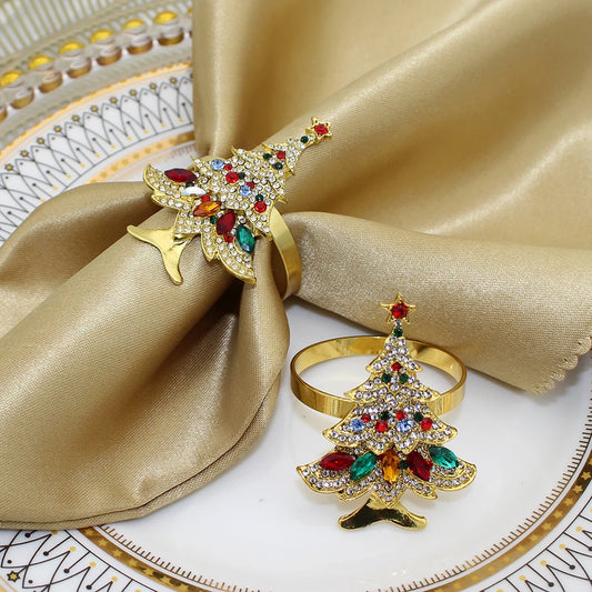 6Pcs Christmas Napkin Rings Luxury Crystal Christmas Tree Napkin Holder Rings for Christmas Party Dinner Wedding Table Decor