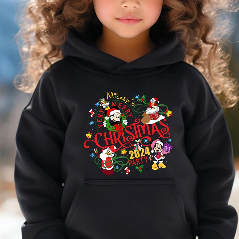 Mickey Christmas 2024 kids hoodie autumn and winter plus velvet sweater holiday gift for boys and girls