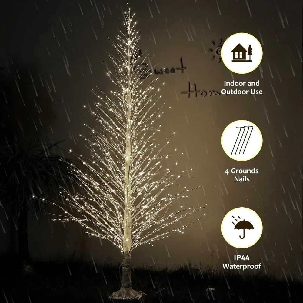 7FT Lighted Birch Tree 1000 LED Warm White Lights with Twinkle Lights，LED Artificial Tree Light for Christmas Decorations