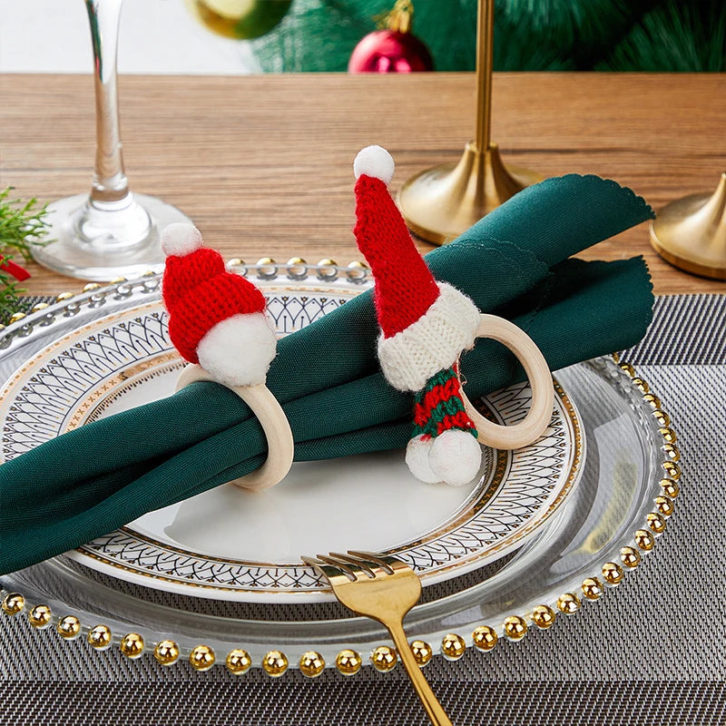 Christmas Napkin Ring Mini Santa Hat Scarf Napkin Holder Rings Christmas Decoration Xmas Party Banquet Hotel Table Dinner Decor