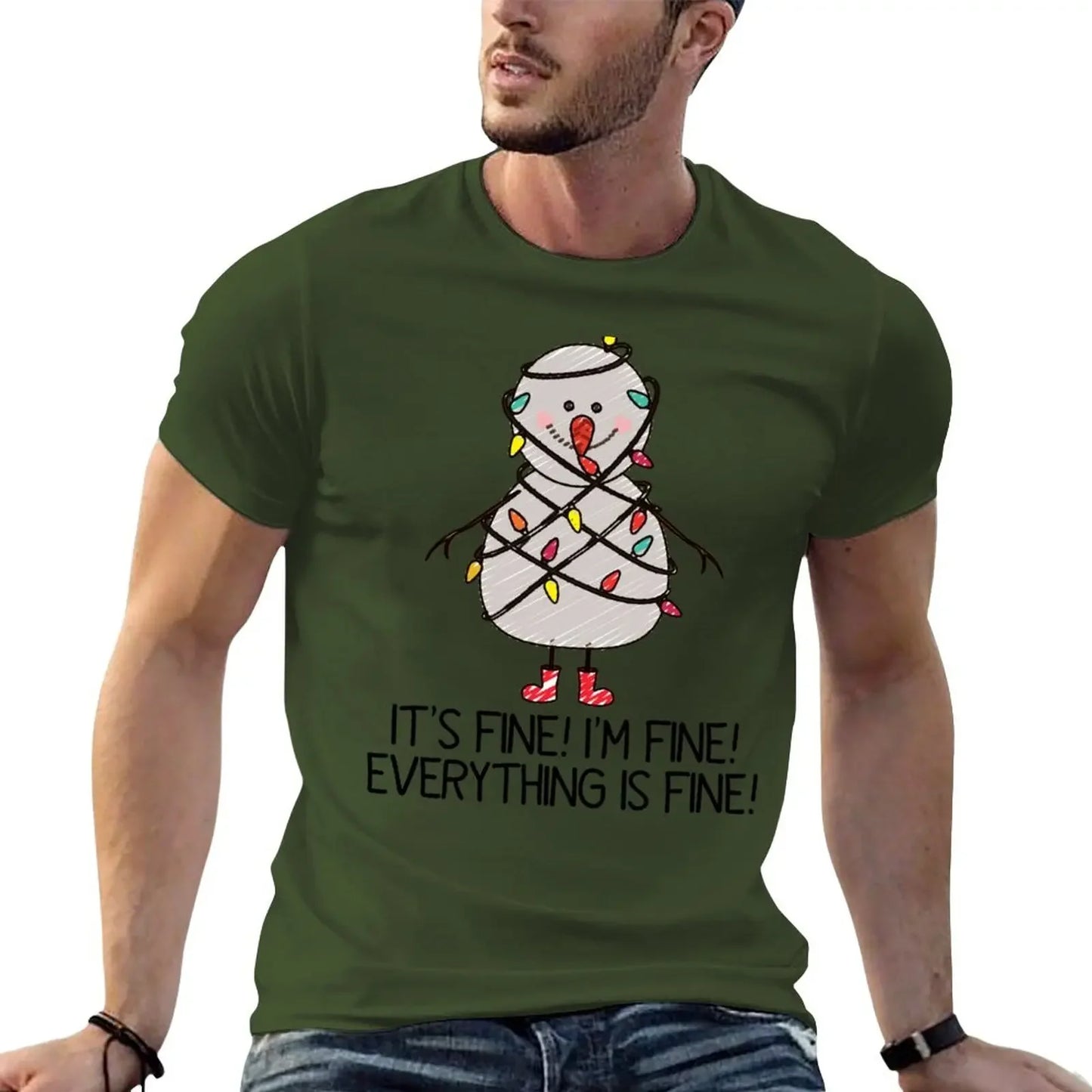 Holiday T-Shirt - I'm Fine Tangled Lights Christmas