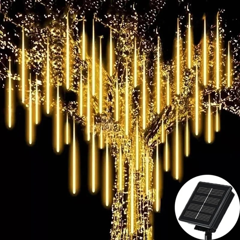 Solar Meteor Shower Rain String Lights Waterproof Garden Light 8 Tubes Christmas Tree Holiday Party Wedding Holiday Decoration