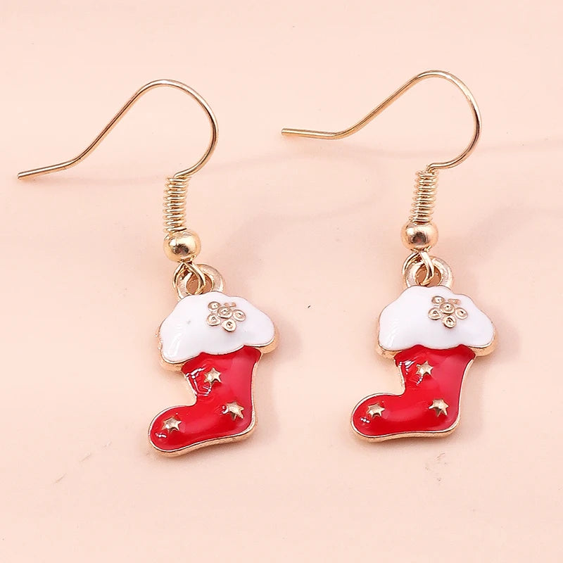 Merry Christmas Drop Earrings for Women Christmas Tree Deer Santa Dangle Earrings New Year Jewelry Gifts