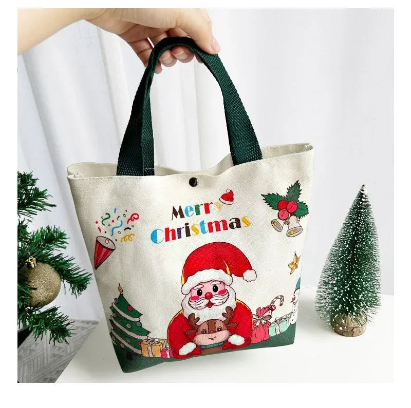 Christmas Gift Bag Cartoon Santa Claus Elk Xmas Tree Handheld Canvas Bag Merry Christmas Decor Natal Navidad Happy New Year 2025