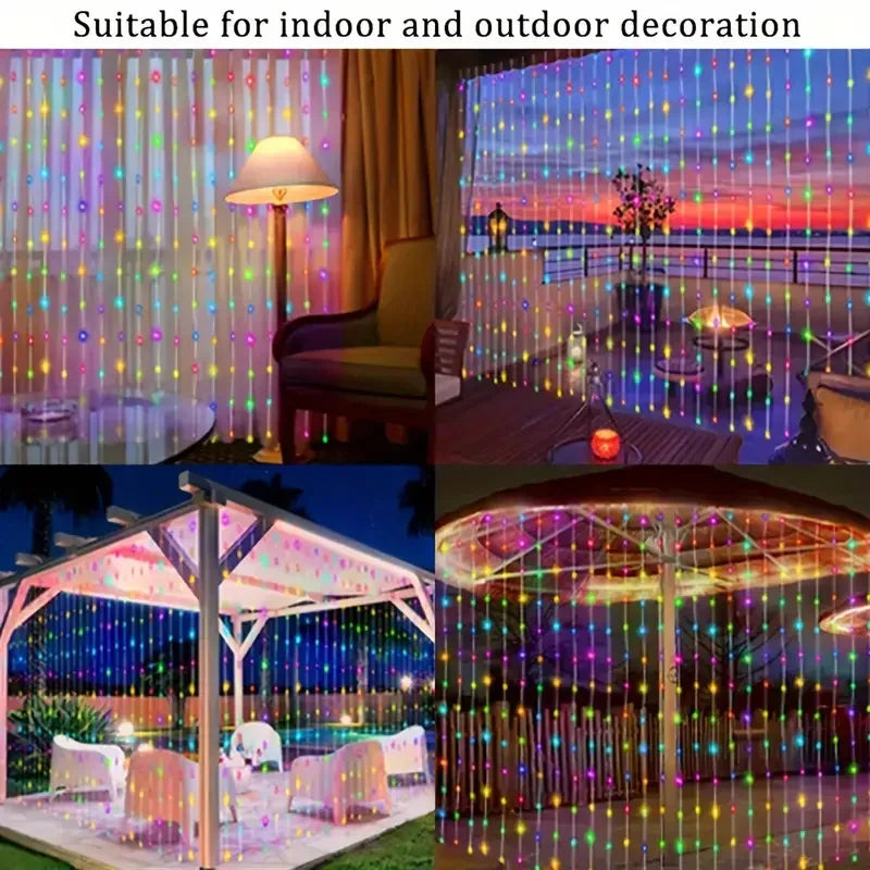 Solar Curtain LED 6M/3M String Lights Outdoor Garland Holiday Lighting Decor Christmas Garden Pavilion Wedding Party Fairy Light