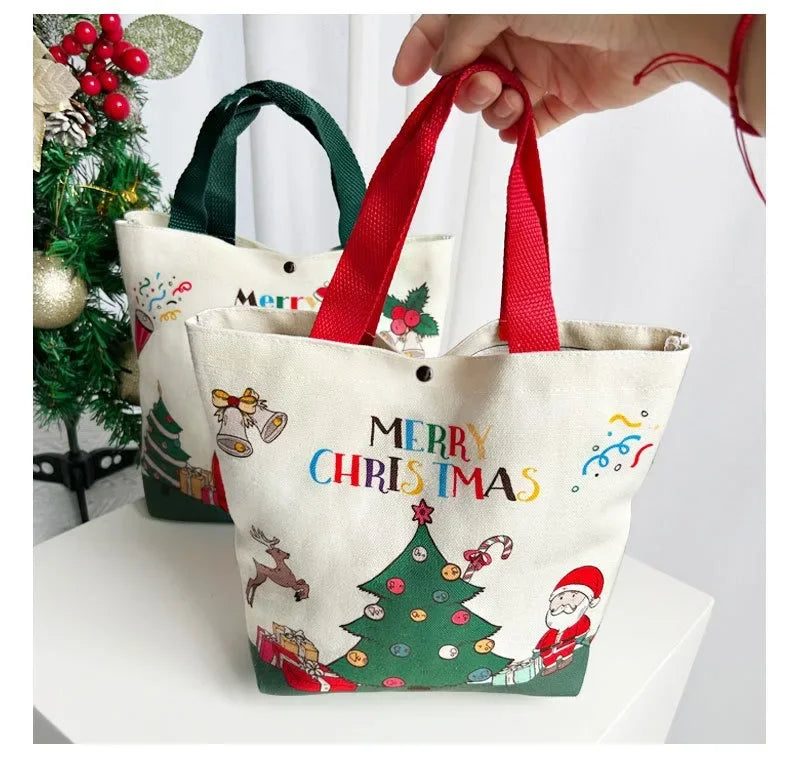 Christmas Gift Bag Cartoon Santa Claus Elk Xmas Tree Handheld Canvas Bag Merry Christmas Decor Natal Navidad Happy New Year 2025