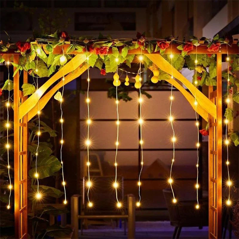 Solar Curtain LED 6M/3M String Lights Outdoor Garland Holiday Lighting Decor Christmas Garden Pavilion Wedding Party Fairy Light