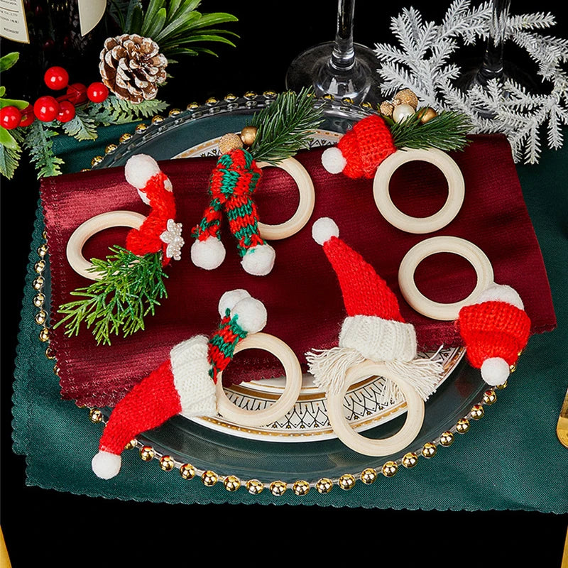 Christmas Napkin Ring Mini Santa Hat Scarf Napkin Holder Rings Christmas Decoration Xmas Party Banquet Hotel Table Dinner Decor