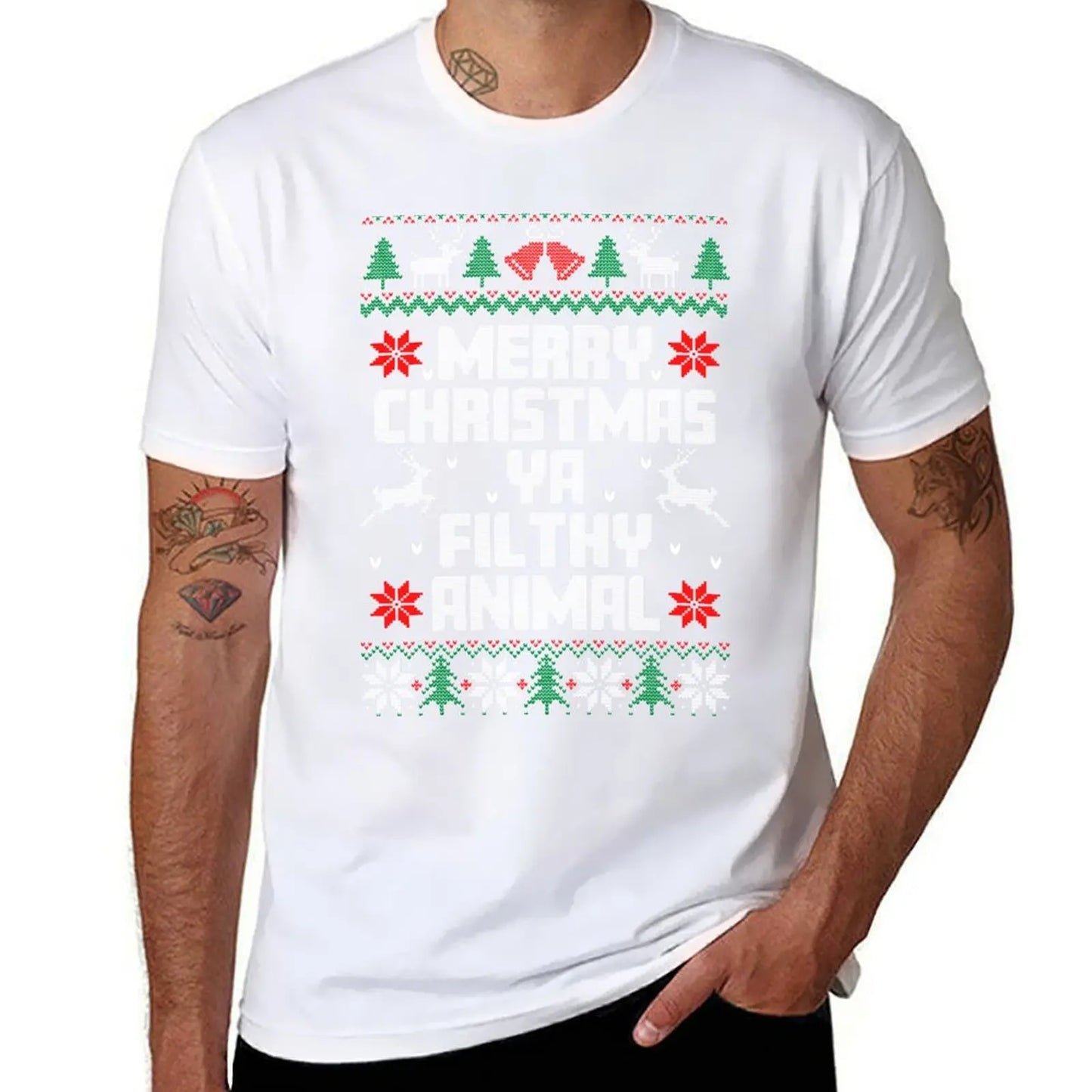 Merry Christmas Ya Filthy Animal, Ugly Holiday Sweaters, Santa Claus Christmas 2021, Tree Reindeer, Funny Snowman, Happy T-Shirt