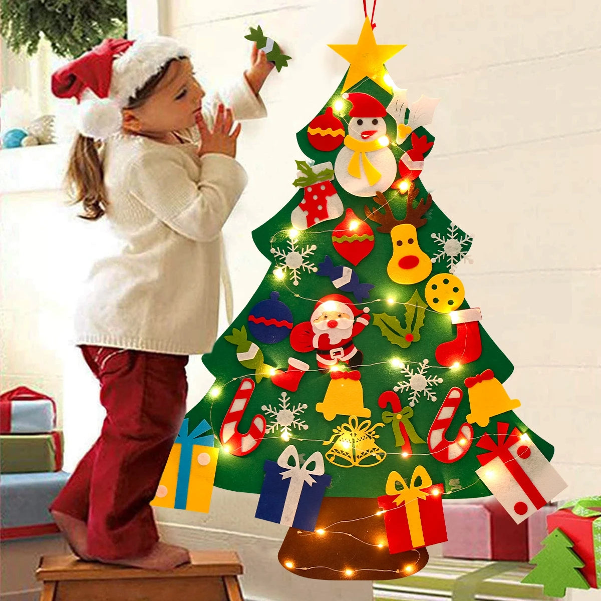 DIY Felt Christmas Tree with Light Christmas Decoration for Home Navidad Christmas Ornaments Xmas Natal Noel Gifts New Year 2024