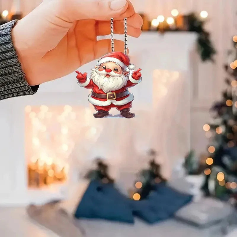 Christmas Flat Acrylic Cartoon Car Hanging Pendants Xmas Santa Claus Snowman Ornaments Merry Christmas Decor Noel Tree Hangings