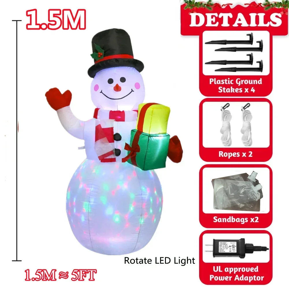 1.8m Christmas Santa Claus Rides Polar Bear And 1.5m Snowman  Inflate Model with LED Lamp Xmas Outdoors Yard Party Garden Decor