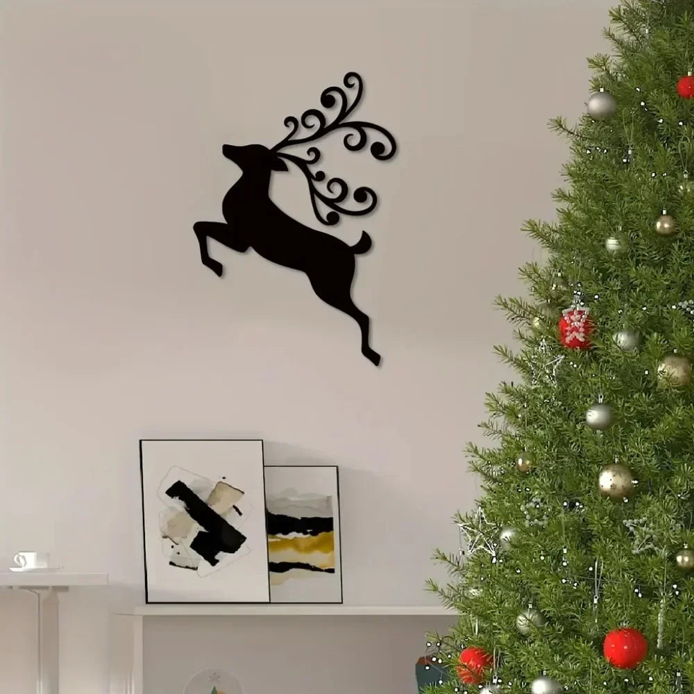 Fascinating Metal Wall Art of Christmas Deer – Black Silhouette. A Intriguing Decor for Living Room and Bedroom this Yuletide