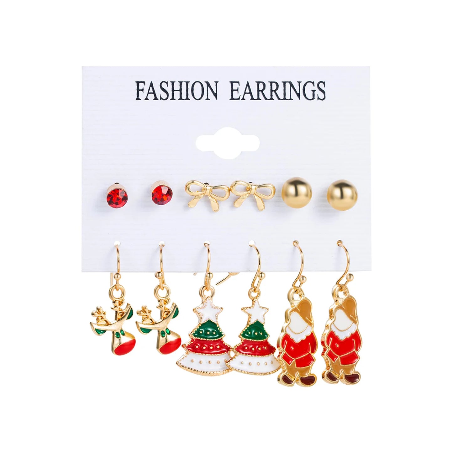 6pcs Women's Christmas Stud Earring Set Elk Christmas Tree Snowman Moon Decoration Hoop Earrings  Pierced Ear Jewelry Gift