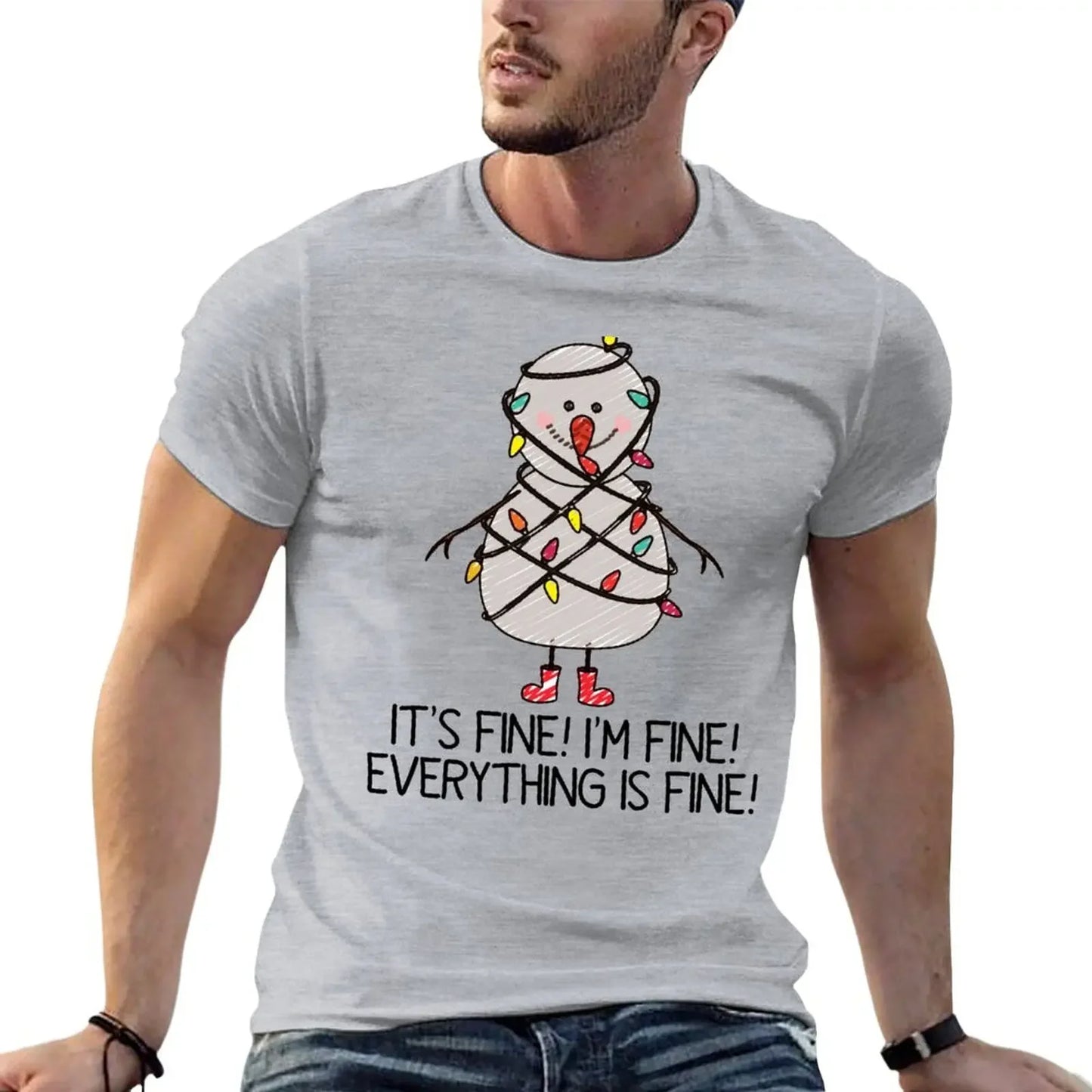 Holiday T-Shirt - I'm Fine Tangled Lights Christmas