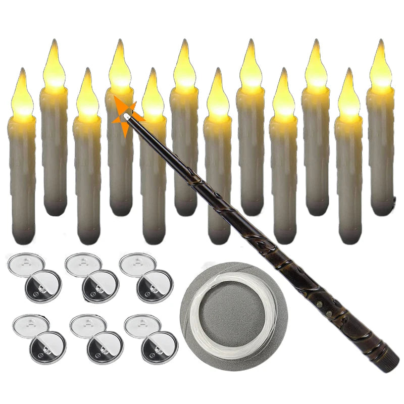 12 Pcs Floating Candles With Magic Wand Flickering Warm Light LED Flameless Candle Taper Candles For Christmas Party