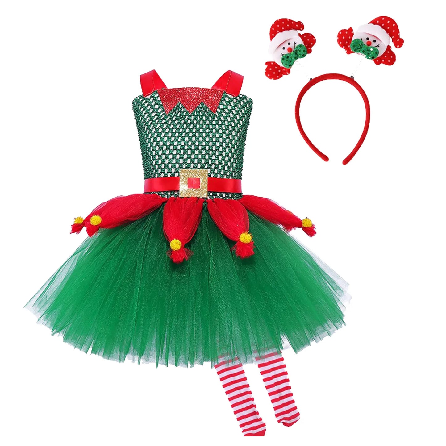 Girls Christmas Elf Costume - Xmas Play Fancy Dress-up