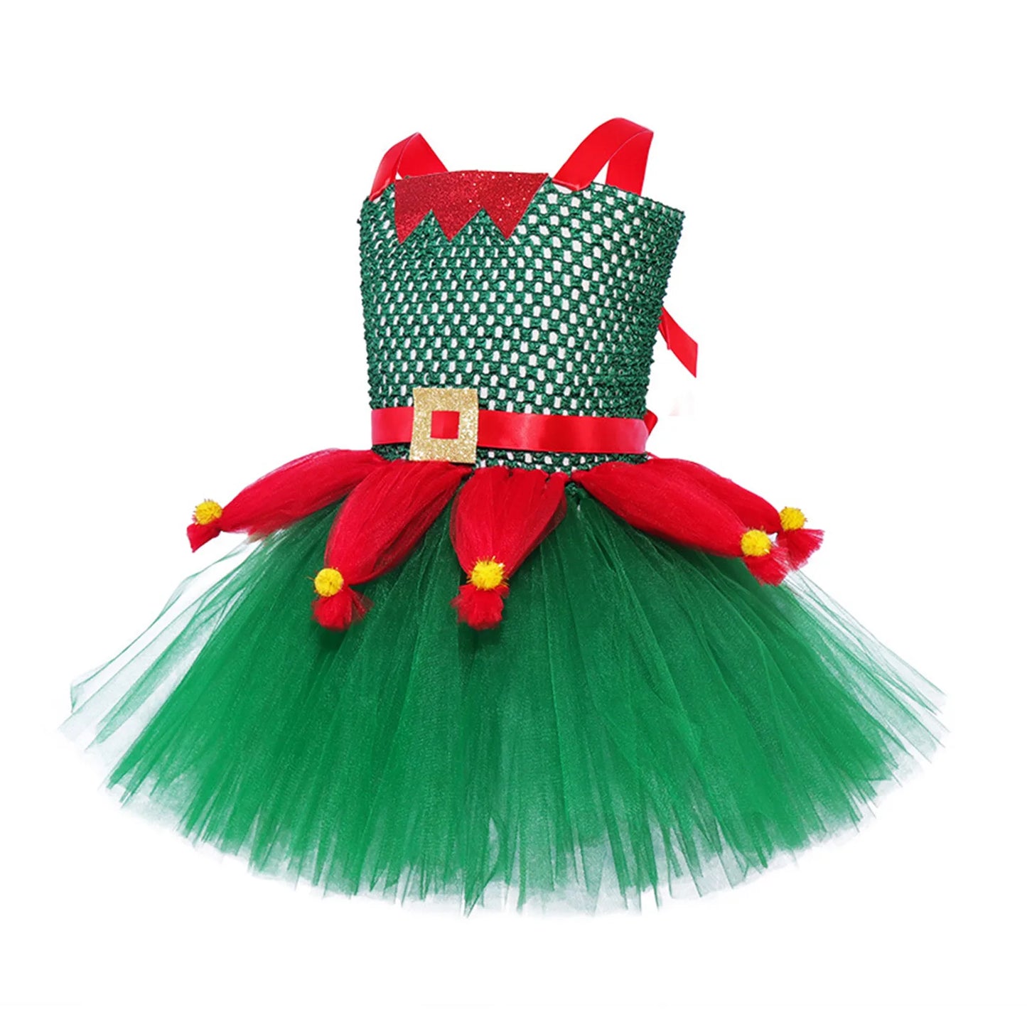 Girls Christmas Elf Costume - Xmas Play Fancy Dress-up