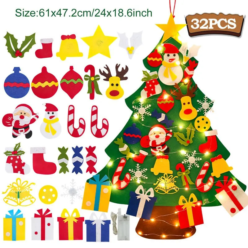 DIY Felt Christmas Tree with Light Christmas Decoration for Home Navidad Christmas Ornaments Xmas Natal Noel Gifts New Year 2024