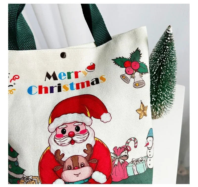 Christmas Gift Bag Cartoon Santa Claus Elk Xmas Tree Handheld Canvas Bag Merry Christmas Decor Natal Navidad Happy New Year 2025