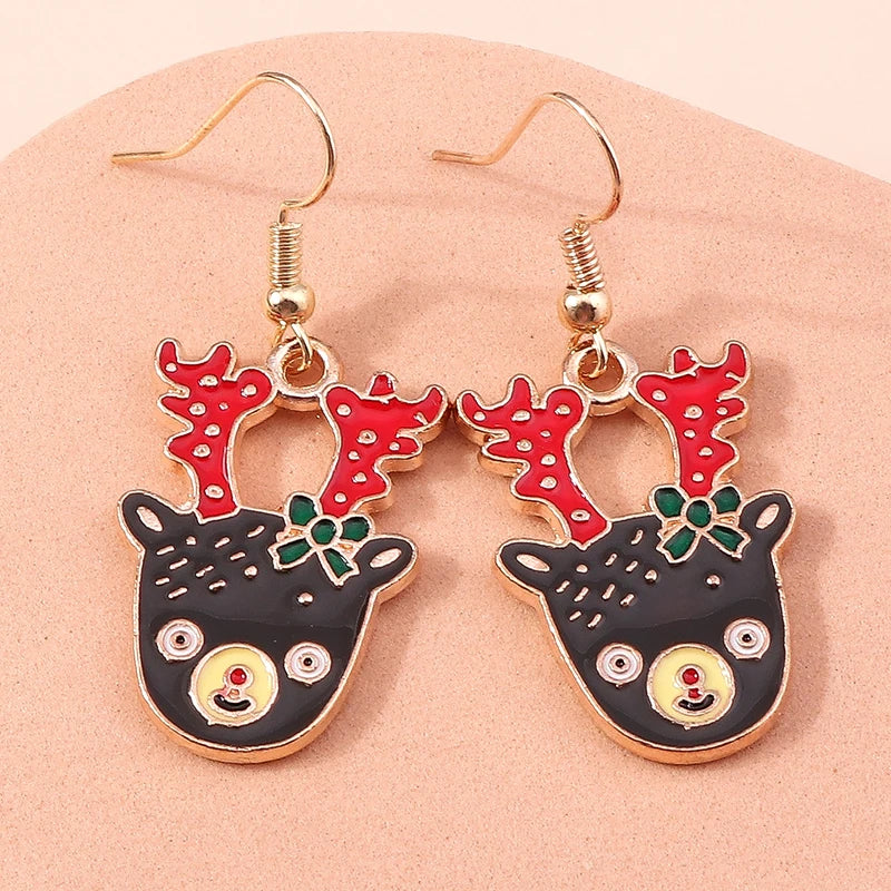 Merry Christmas Drop Earrings for Women Christmas Tree Deer Santa Dangle Earrings New Year Jewelry Gifts