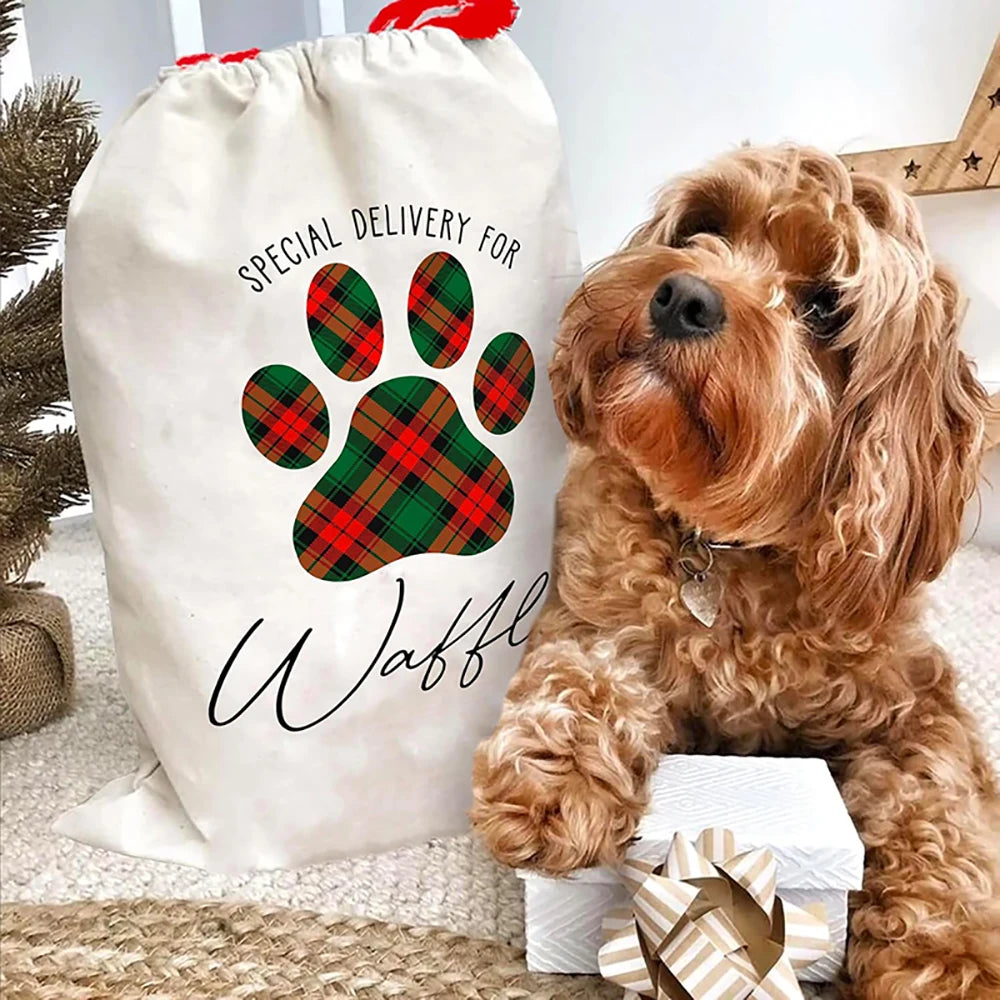 Personalised custom Pet Dog Cat puppy Drawstring stocking santa sack merry Christmas Eve holiday present Toy gift bag Xmas box