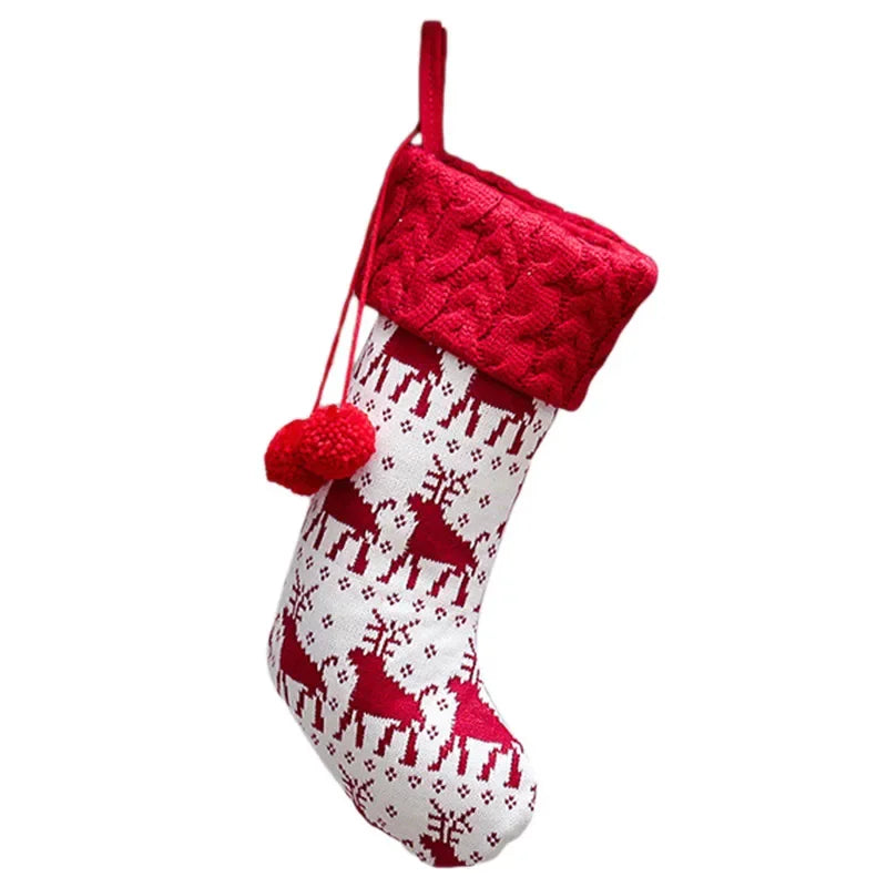 Christmas Stocking Sack Xmas Gift Candy Bag Christmas Decorations For Home Knitted Sock Christmas Tree Decor